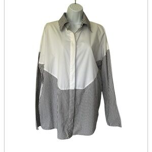 Planet Lauren G Black White Striped Signature Boxy Cotton Top Size 2 Fits 10-14